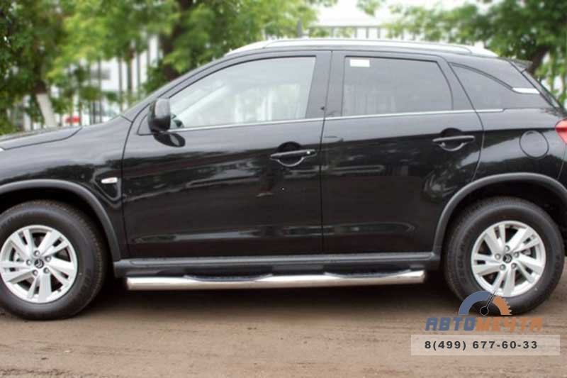 Пороги труба для Citroen C4 Aircross d76 мм, с накладками, скосы 45 градусов Пороги на Citroen C4 Aircross