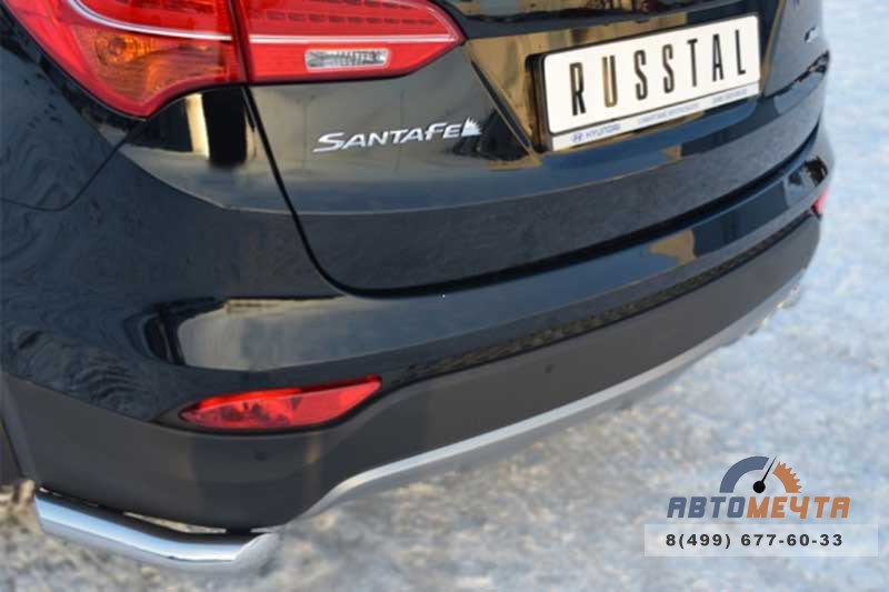 Защита заднего бампера для Hyundai Santa Fe уголки d63 мм Защита заднего бампера для Hyundai Santa Fe нержавейка
