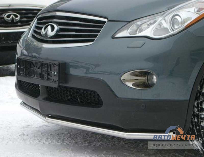 Защита переднего бампера для Infiniti EX35 (2008) d42 мм (секций) длинная Защита переднего бампера на Infiniti EX35 2008, нерж