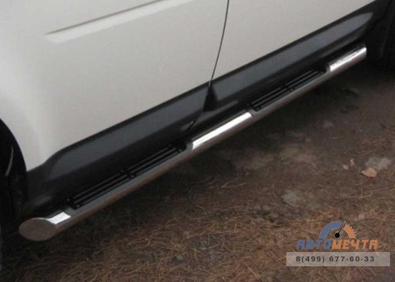 Пороги труба для Land Rover Freelander 2 d76 мм, с накладками, скосы 45 градусов Пороги на Freelander 2