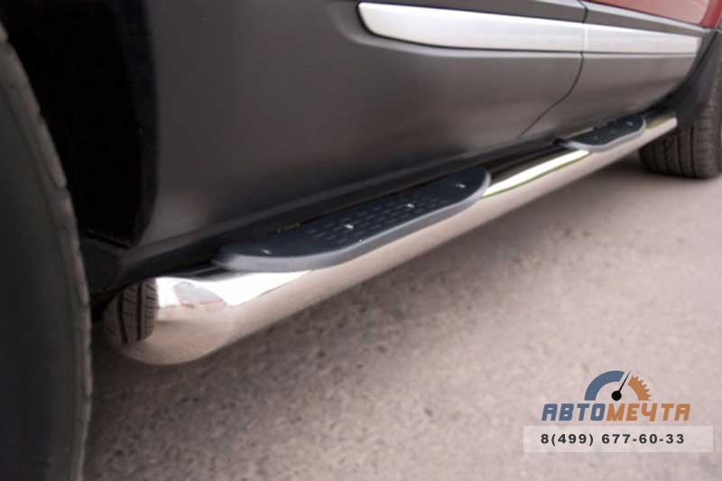 Пороги труба для Land Rover Range Rover Evoque Prestige d76 мм, с накладками, скосы 45 градусов Пороги на Range Rover Evoque Prestige