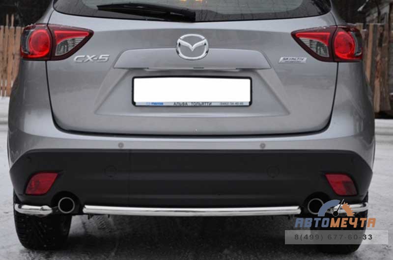 Защита заднего бампера для Mazda CX5 2011-, (уголки), d42 мм Защита заднего бампера на Mazda CX-5 2011-, нерж