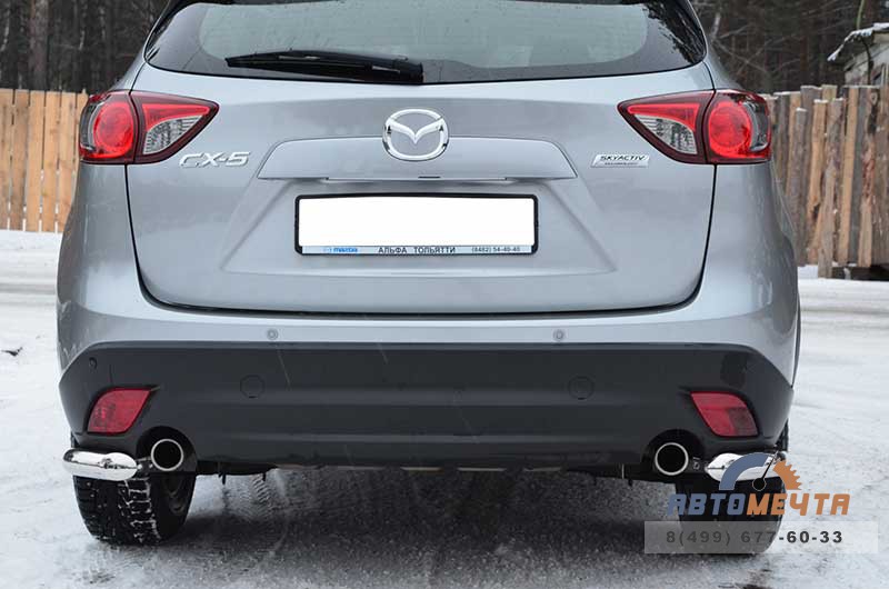 Защита заднего бампера для Mazda CX5 2011-, (уголки), d63 мм Защита заднего бампера на Mazda CX-5 2011-, нерж.