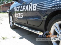 Пороги труба для Hyundai IX35 d76 мм, с накладками, скосы 45 градусов-1 Пороги на Hyundai IX35, нерж-1