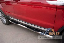 Пороги труба для Land Rover Range Rover Evoque Prestige d76 мм, с накладками, пластиковые заглушки-1 Пороги на Range Rover Evoque Prestige, нерж-1