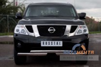 Защита переднего бампера для Nissan Patrol 2010, d75х42/75х42 мм, ступень-2 Защита переднего бампера на Nissan Patrol 2010-2
