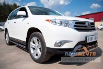 Защита порогов для Toyota Highlander 2010, (труба), d63 мм, пластиковые заглушки-1 Пороги на Toyota Highlander 2010, нерж-1