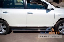 Защита порогов для Toyota Highlander 2010, (труба), d63 мм, пластиковые заглушки-0 Пороги на Toyota Highlander 2010, нерж-0