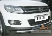 Защита переднего бампера для VolksWagen Tiguan Sport & Style, d63/42 мм (дуга) Защита бампера передняя на Volkswagen Tiguan, нерж