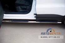 Защита порогов для VolksWagen Tiguan Track & Field, d75х42 мм, овал с накладками Защита порогов для Volkswagen Tiguan