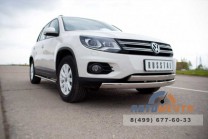 Защита переднего бампера для VolksWagen Tiguan Track & Field, d75х42/75x42 мм, овал-0 Защита переднего бампера на Volkswagen Tiguan-0