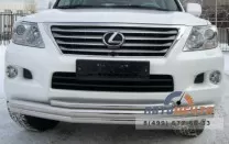 Защита переднего бампера для Lexus LX570 d70/70/42 мм (секции) Защита переднего бампера на Lexus LX 570 из нержавейки