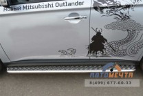 Защита порогов для Mitsubishi Outlander 2012, (труба), d42 мм с листом-3 Защита порогов для Mitsubishi Outlander из нержавейки-3