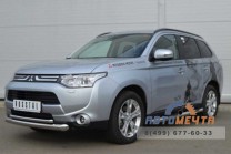 Защита порогов для Mitsubishi Outlander 2012, (труба), d76 мм, с накладками, пластиковые заглушки-3 Пороги на Mitsubishi Outlander из нержавеющей стали-3
