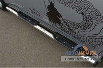 Защита порогов для Mitsubishi Outlander 2012, (труба), d76 мм, с накладками, пластиковые заглушки-2 Пороги на Mitsubishi Outlander из нержавеющей стали-2