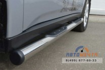 Защита порогов для Mitsubishi Outlander 2012, (труба), d76 мм, с накладками, пластиковые заглушки-1 Пороги на Mitsubishi Outlander из нержавеющей стали-1