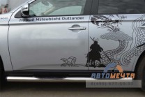 Защита порогов для Mitsubishi Outlander 2012, (труба), d76 мм, с накладками, пластиковые заглушки-0 Пороги на Mitsubishi Outlander из нержавеющей стали-0