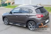 Защита порогов для Peugeot 4008, (труба), d76 мм, с накладками, сферические наконечники Защита порогов для Peugeot из нерж стали