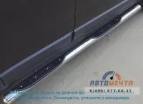 Защита порогов для Peugeot 4007, (труба), d76 мм, с накладками, сферические наконечники Защита порогов для Peugeot из полированной нержавейки