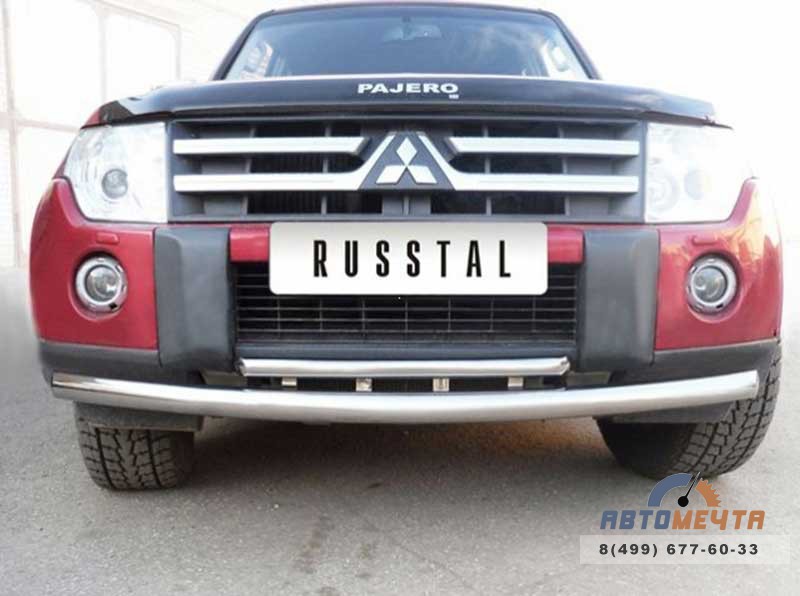 Защита переднего бампера для Mitsubishi Pajero 4 2006-2011, d76/42 (дуга) Защита переднего бампера Mitsubishi Pajero 4
