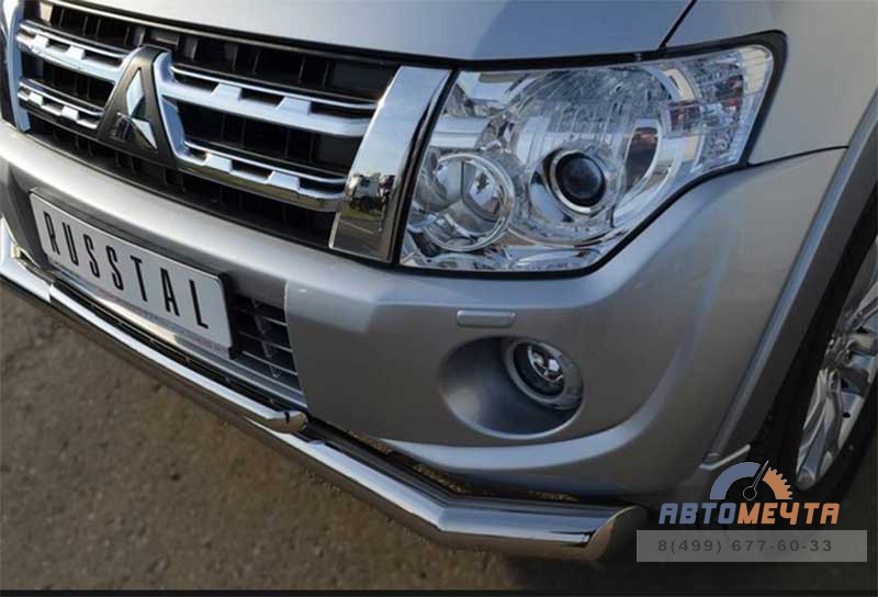 Защита переднего бампера для Mitsubishi Pajero 4 2012, d76 мм, (секции) Защита переднего бампера на Mitsubishi Pajero 4 2012