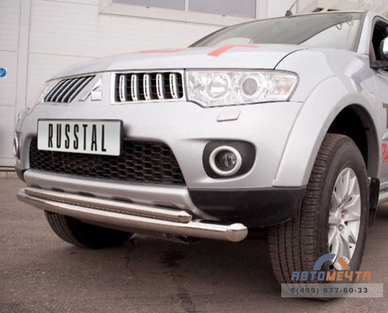 Защита переднего бампера для Mitsubishi Pajero Sport 2010-, d76/42 (дуга) Защита переднего бампера на Mitsubishi Pajero Sport