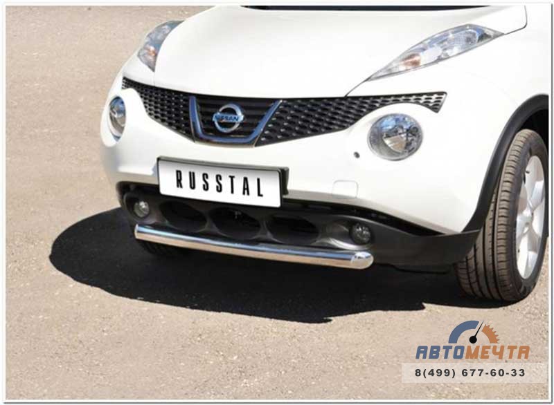 Защита переднего бампера для Nissan Juke 4х2 , d63 мм, (дуга) Защита переднего бампера на Nissan Juke