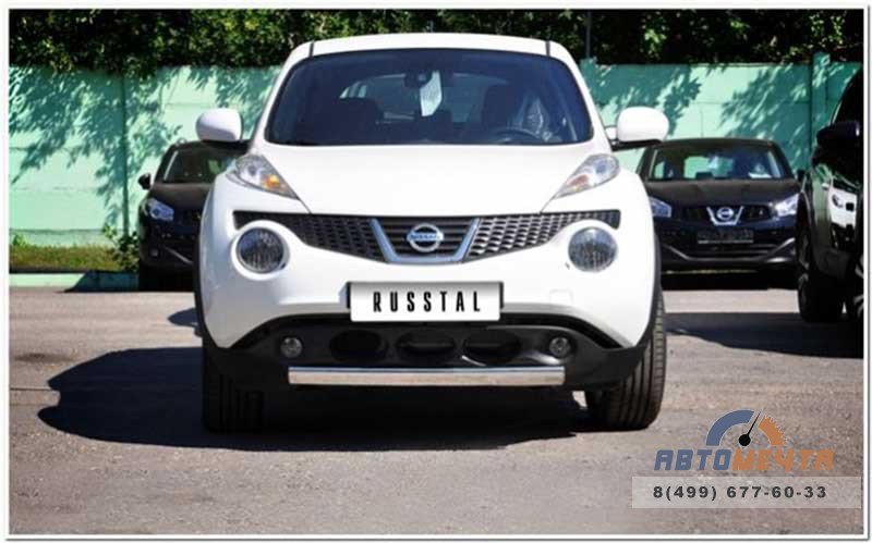 Защита переднего бампера для Nissan Juke 4х2 , d75x42 мм, овал, (дуга) Защита переднего бампера для Nissan Juke