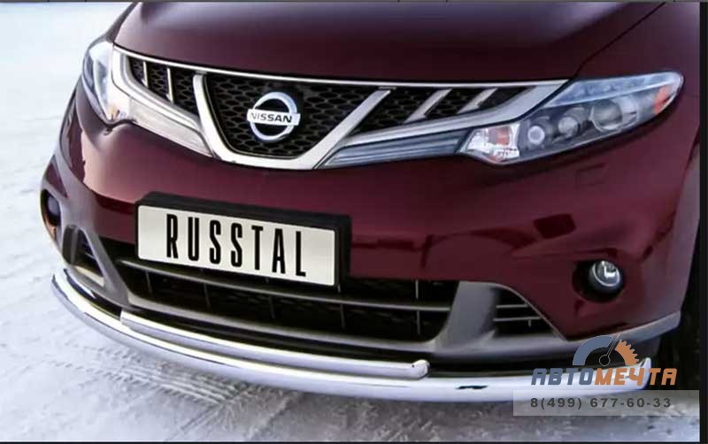 Защита переднего бампера для Nissan Murano 2010-, d63/42 мм (дуга) Защита бампера передняя на Nissan Murano 2010-, нерж