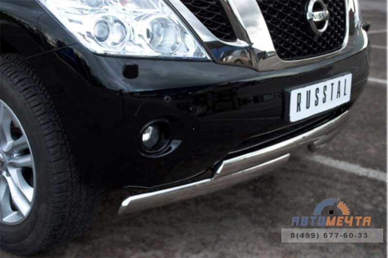 Защита переднего бампера для Nissan Patrol 2010, d75х42/75х42 мм, ступень Защита переднего бампера на Nissan Patrol 2010