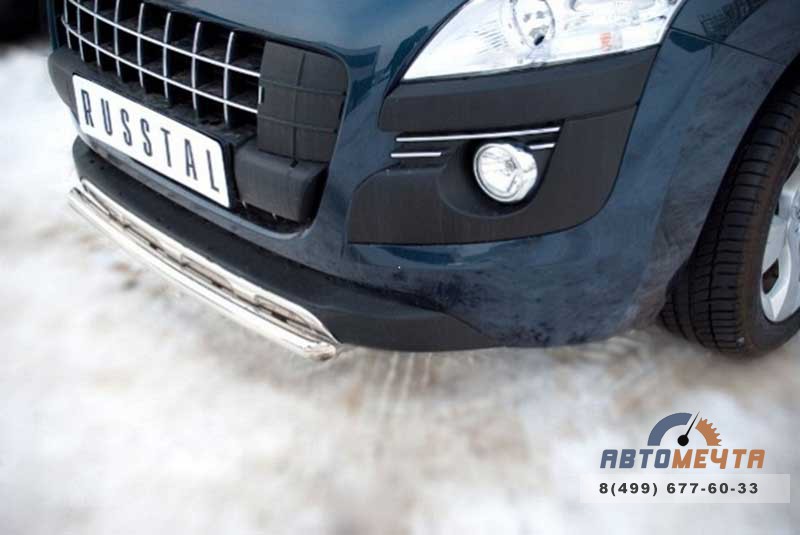 Защита переднего бампера (декоративная накладка) для Peugeot 3008, d42 мм, (секции) Защита переднего бампера на Peugeot 3008, нерж