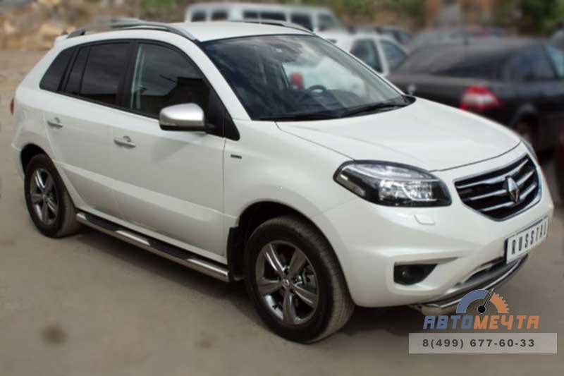 Пороги для Renault Koleos 2012-, (труба), d76 мм, с накладками, сферические наконечники Пороги для Renault Koleos 2012-