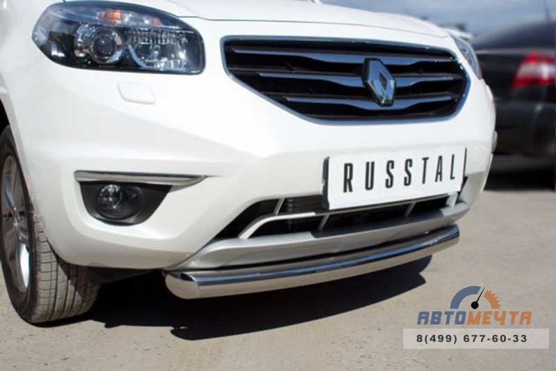 Защита переднего бампера для Renault Koleos 2012-, d76 мм (дуга) Защита переднего бампера на Renault Koleos 2012-, нерж