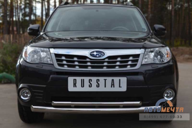 Защита переднего бампера для Subaru Forester 2008-, d63/42 мм (дуга) Защита переднего бампера на Subaru Forester 2008-