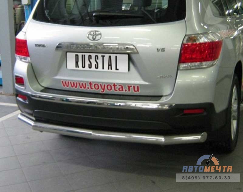 Защита заднего бампера для Toyota Highlander 2010, d76 мм, (4 секции) Защита заднего бампера на Toyota Highlander 10, нерж.