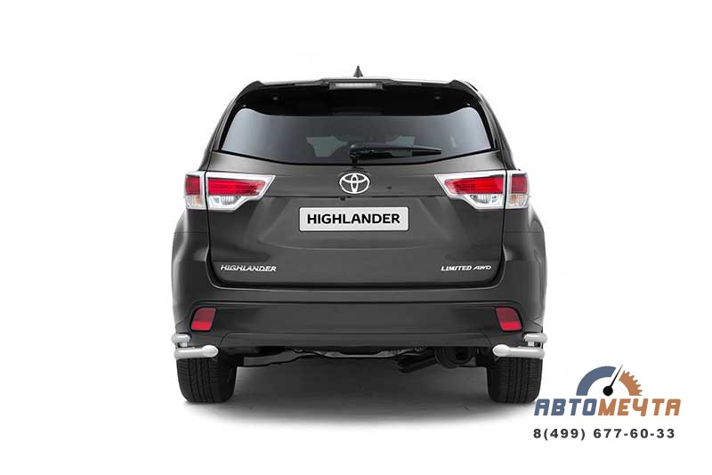Защита заднего бампера двойная угловая Ø63/51мм TOYOTA HIGHLANDER 2014- Защита заднего бампера 63/51мм TOYOTA HIGHLANDER 14-