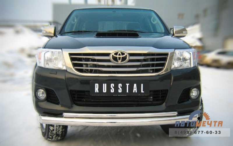 Защита переднего бампера для Toyota Hilux, d76/42 (дуга) Защита переднего бампера на Toyota Hilux, нерж.