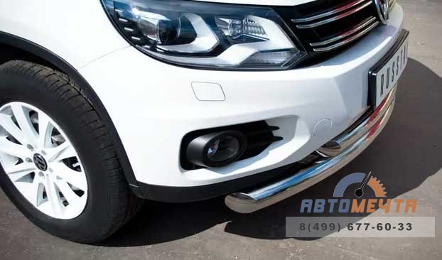 Защита переднего бампера для VolksWagen Tiguan Sport & Style, d76/63 мм, (дуга) Защита переднего бампера для Volkswagen Tiguan, нерж