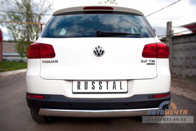 Защита заднего бампера для VolksWagen Tiguan Track & Field, d75х42 мм, овал Защита заднего бампера на Volkswagen Tiguan