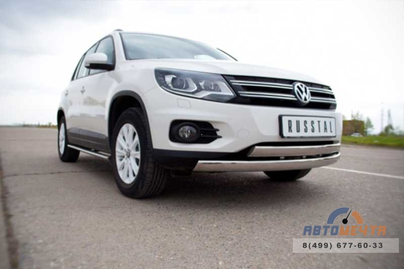 Защита переднего бампера для VolksWagen Tiguan Track & Field, d75х42/75x42 мм, овал Защита переднего бампера на Volkswagen Tiguan