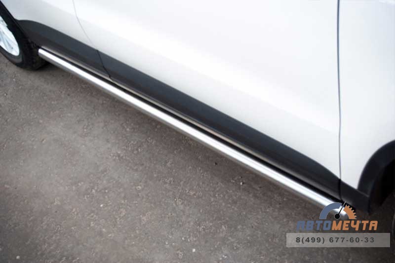 Защита порогов для VolksWagen Tiguan Track & Field, (труба), d63 мм, сферические наконечники Защита порогов на Volkswagen Tiguan, нержавейка