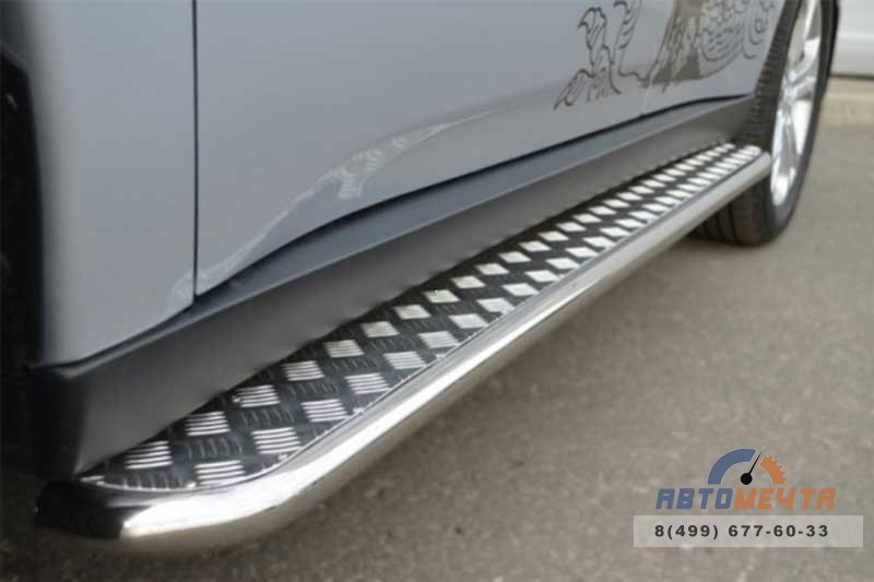 Защита порогов для Mitsubishi Outlander 2012, (труба), d42 мм с листом Защита порогов для Mitsubishi Outlander из нержавейки