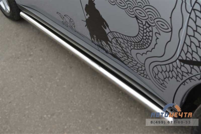 Защита порогов для Mitsubishi Outlander 2012, (труба), d63 мм, сферические наконечники Пороги для Mitsubishi Outlander нержавейка