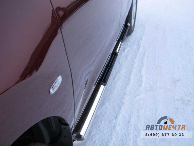 Защита порогов для Nissan Murano 2010-, d75х42 мм, овал с накладками Пороги из нержавейки на Nissan Murano, нерж