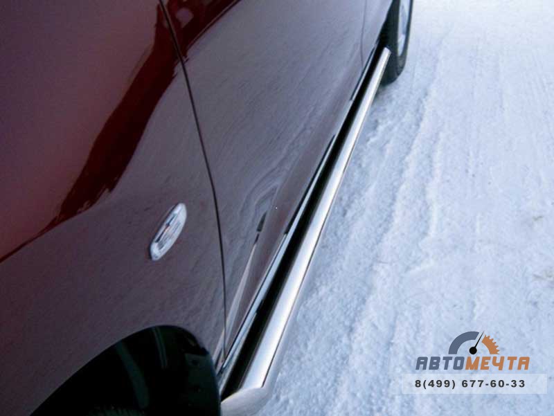 Защита порогов для Nissan Murano 2010-, (труба), d76 мм, скосы 45 градусов Пороги из нержавейки на Nissan Murano нержавейка