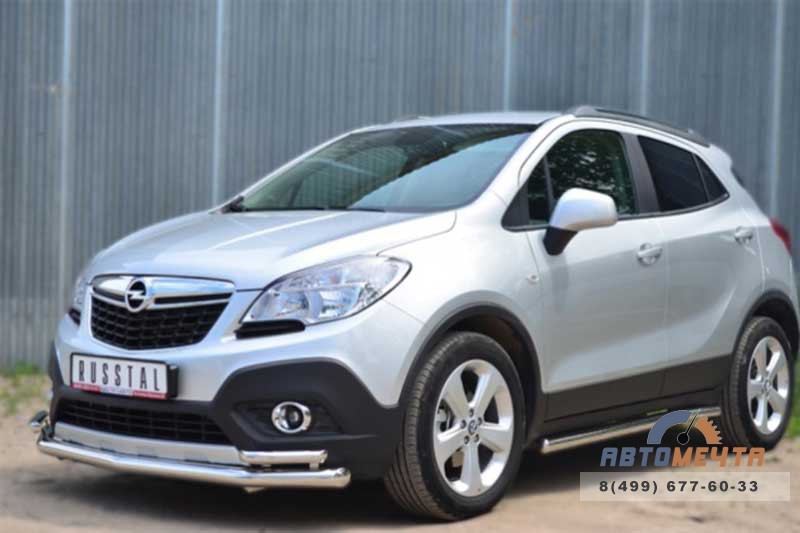 Защита порогов для Opel Mokka 2012, (труба), d63 мм, сферические наконечники Пороги для Opel Mokka