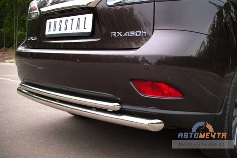Защита заднего бампера для Lexus RX 270/350/450h 2012-, d63/42 мм c подъемом, (дуга) Защита заднего бампера для Lexus RX из нержавейки