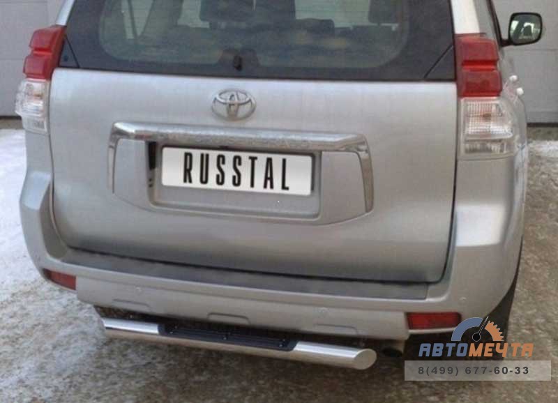 Защита заднего бампера для Toyota Land Cruiser Prado 150, d76 мм, с накладкой Защита заднего бампера для Land Cruiser качественно